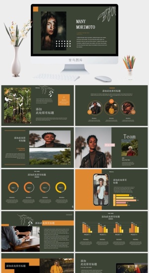 莫兰迪色系极简PPT模板预览图