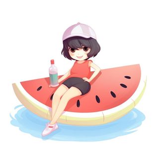 游泳度假女生泳圈清新元素