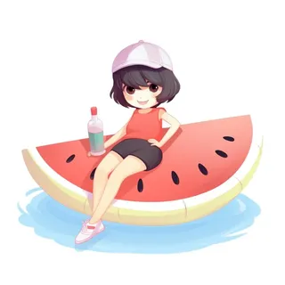 游泳度假女生泳圈清新元素