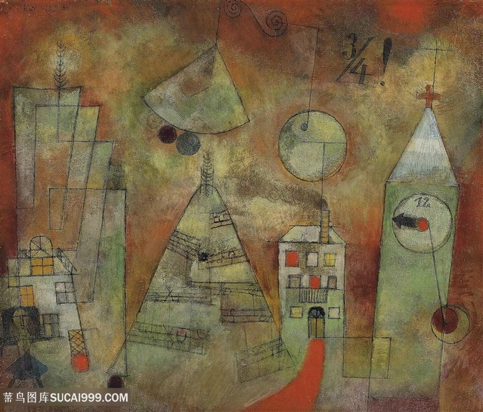 保罗克利手绘建筑房子装饰画