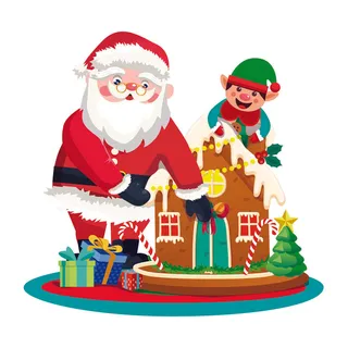 圣诞老人小精灵做姜饼屋