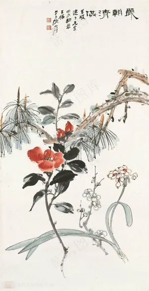 张大千手绘水墨花卉树枝装饰画 张大千手绘水墨花卉树枝装饰画