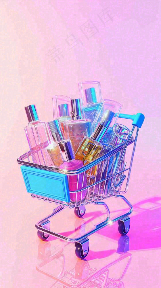 商品购物车电商美妆洗漱用品，彩色缤纷C4D(816x1456)