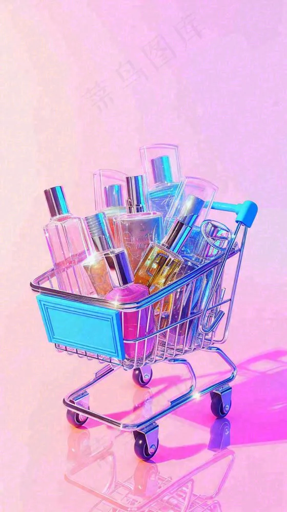 商品购物车电商美妆洗漱用品，彩色缤纷C4D(816x1456)