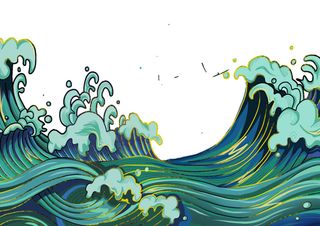 中国风国潮插画海浪波浪背景装饰浪花图案元素