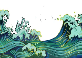 中国风国潮插画海浪波浪背景装饰浪花图案元素