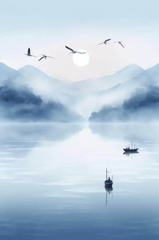 蓝色意境国风背景图(896x1344)