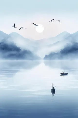 蓝色意境国风背景图