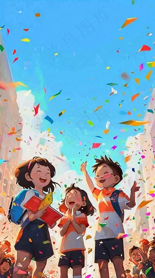 青年狂欢庆祝活动手绘插画，彩带街道