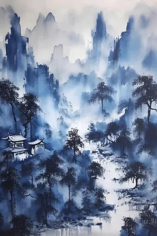 蓝色水墨画海报素材背景