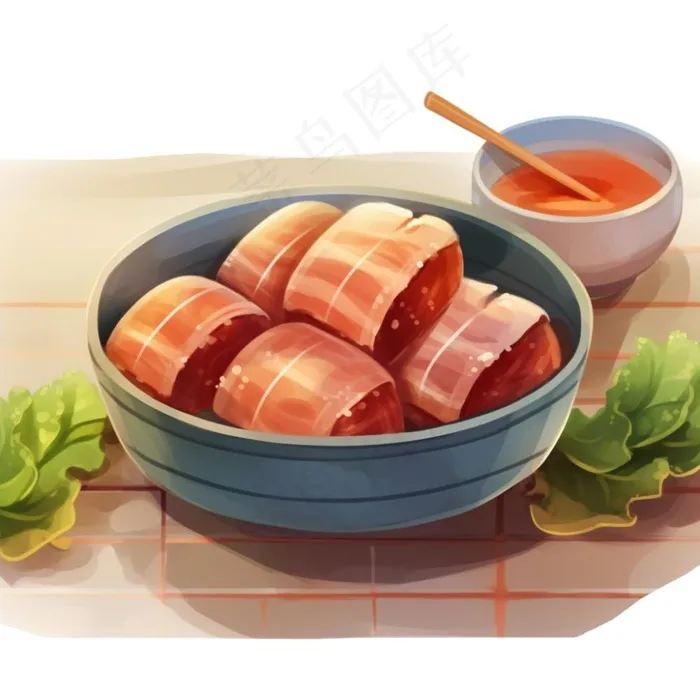 五花肉红烧肉美食插画免抠(1024x1024)