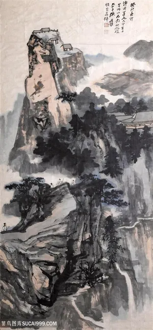 张大千水墨画水墨巍峨山脉风景画 张大千水墨画水墨巍峨山脉风景画