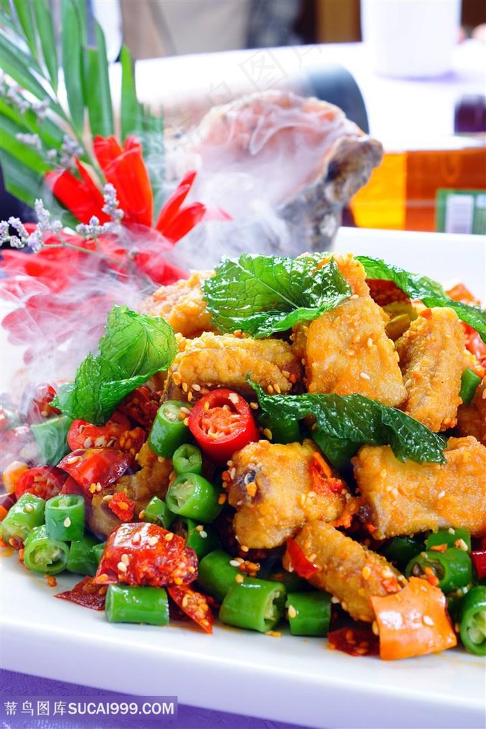 薄荷蒜香骨中华美食摄影图