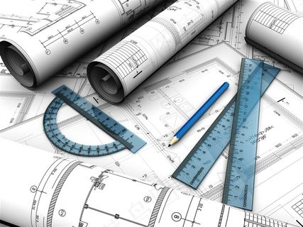 设计图纸工具及房子模型高清素材图片