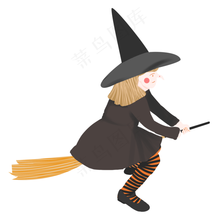 万圣节骑乘扫把女巫卡通人物