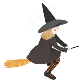 万圣节骑乘扫把女巫卡通人物