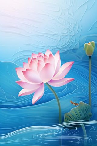 简约大气荷花荷叶蓝色清新背景