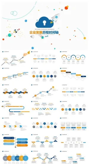 扁平风企业发展历程时间轴图表PPT模板