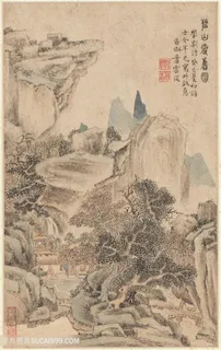 清代王渔洋书画册页雅阁观山国画图片 清代王渔洋书画册页雅阁观山国画图片