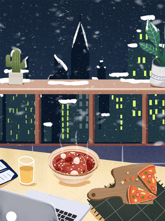 中国传统节日手绘卡通腊八节腊八粥插画海报PSD格式设计素材