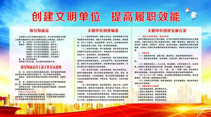 人民银行文明创建五上墙psd模版下载