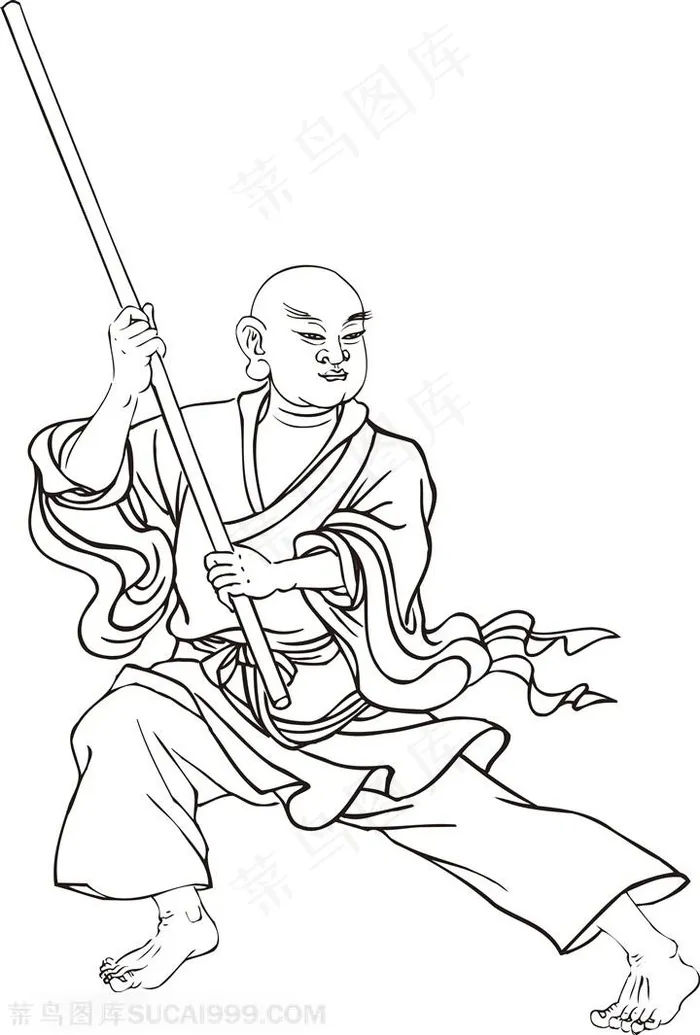 甩棍功夫手绘线描108罗汉矢量PNG图片
