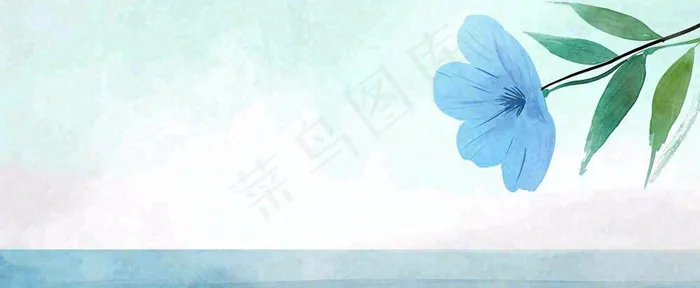 夏天海面清新绿植简约插画，夏至春分谷雨(1712x704)