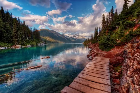 天空下的清澈的湖水森林风景图片 天空下的清澈的湖水森林风景图片