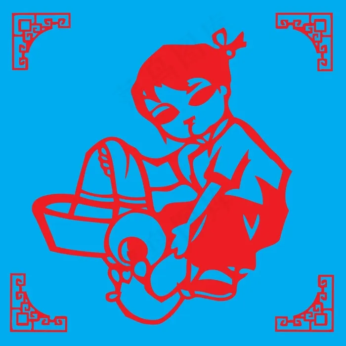 小孩剪纸 剪纸风元素ai矢量模版下载