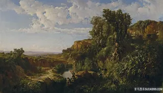 山林唯美风景画油画