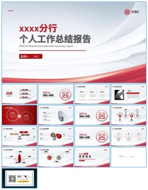 工商银行个人工作总结报告ppt模板预览图