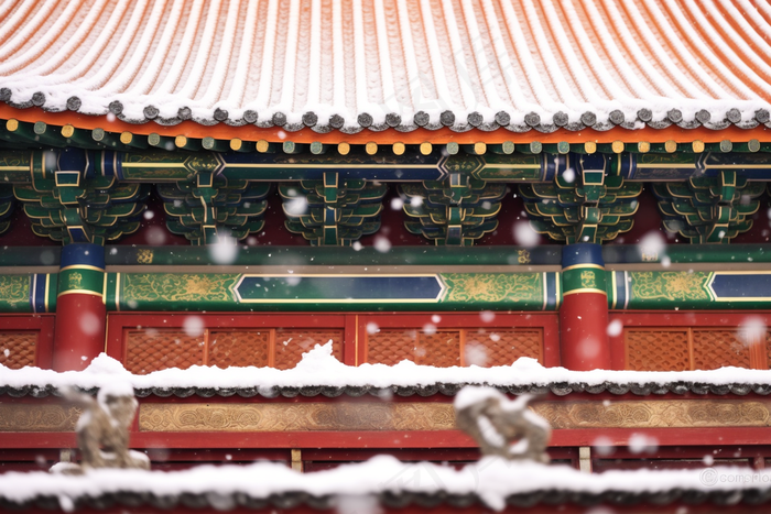 冬天故宫宫墙屋檐下雪雪景摄影图(4032x2688)