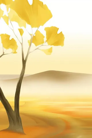 国风秋叶黄色落日背景