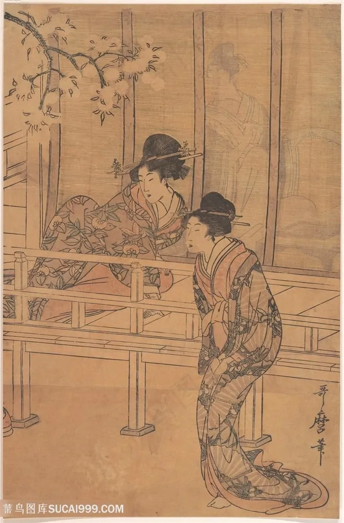 喜多川歌磨手绘日系美女室内装饰画