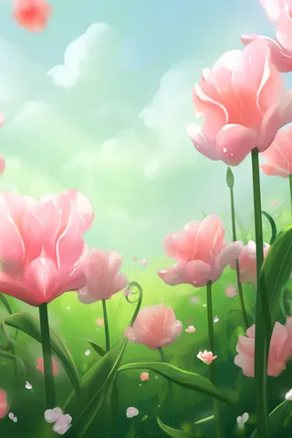 粉色花丛深山草丛卡通插画素材背景