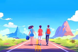 蓝天白云旅游人物风景背景