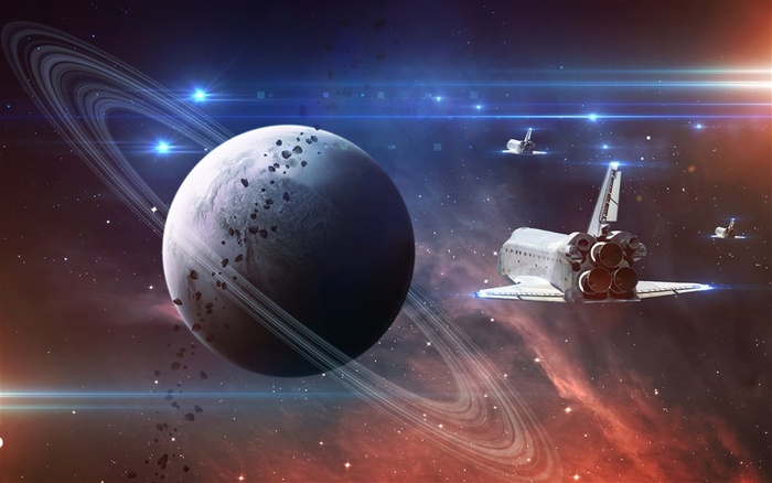 宇宙中的地球和宇宙飞船高清图片