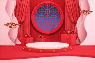 中国风古典喜庆C4D背景图3D国潮场景促销活动海报PSD设计素材模板