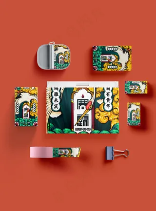 唯美国潮风中式礼品包装智能贴图样机