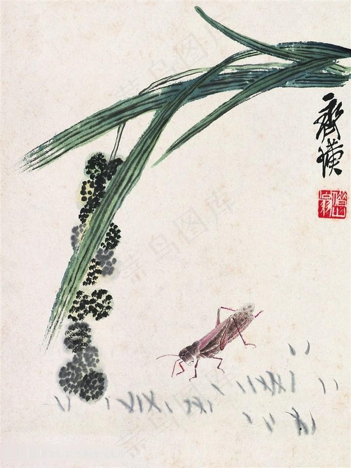 齐白石昆虫与稻穗国画图片
