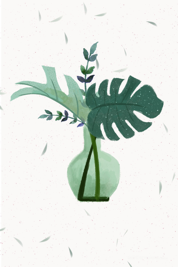 手绘花瓶树叶装饰画