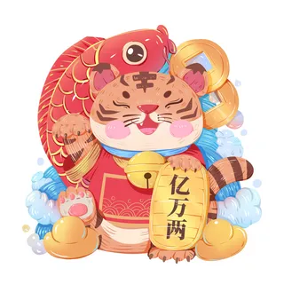 中国风2022虎年元旦新年卡通老虎形象装饰元素插画ps素材 中国风2022虎年元旦新年卡通老虎形象装饰元素插画ps素材