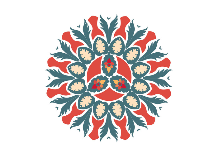 中国风古典民族风手绘曼陀罗花纹圆形插画AI矢量装饰图案PSD素材