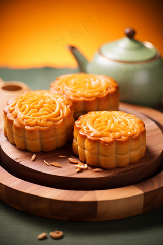 中秋月饼托盘美食茶壶摄影图