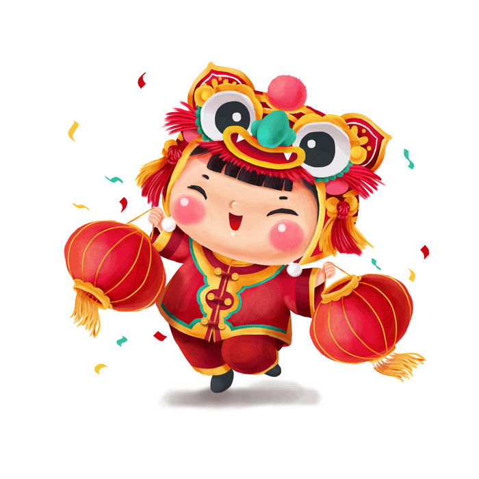 2022虎年吉祥物卡通公仔小老虎形象设计福字元素手绘插画psd素材