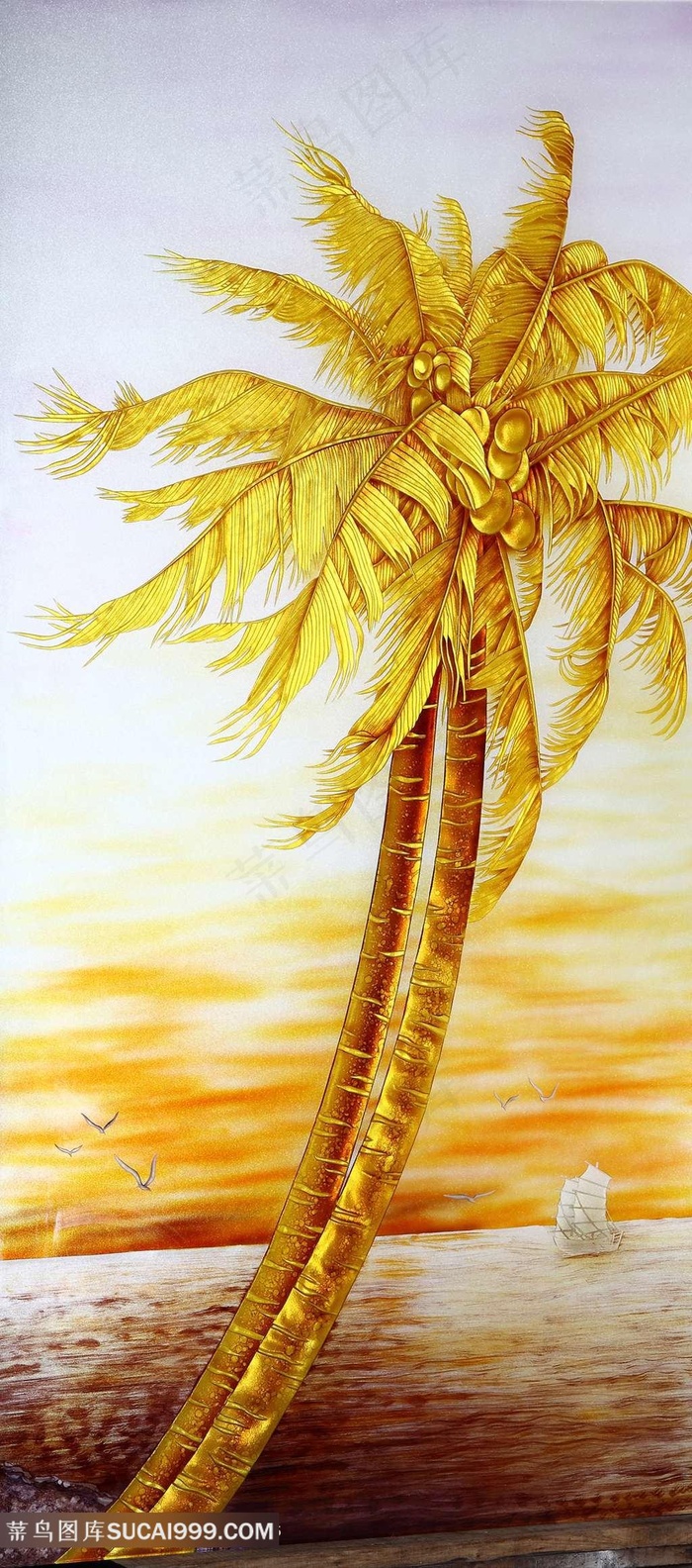 金色椰树玄关背景强