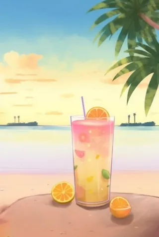 夏日沙滩饮料天空插画背景