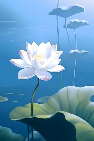 荷花荷叶蓝色背景