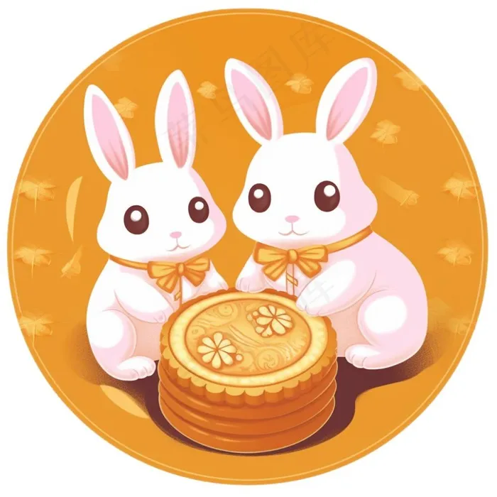 中秋月饼玉兔插画免抠(1024x1024)