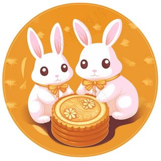 中秋月饼玉兔插画免抠